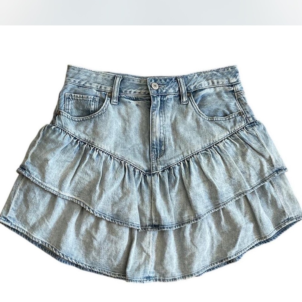 Light Blue Denim Tiered Skirt